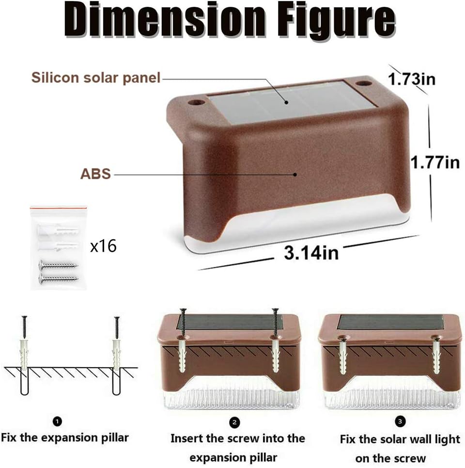 Aogist Solar Step Lights,Solar Deck Lights,16 Pcs Waterproof Outdoor Led Solar Lamp for Steps,Fence,Deck,Pathway,Railing and Stairs(Black) (Brown)