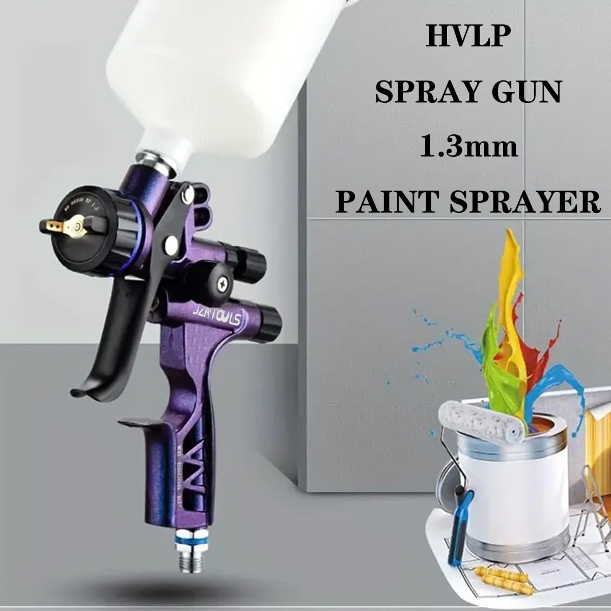 HVLP - Pistola de pulverización de aire con boquillas de acero inoxidable de 1,3 mm y taza de material de polietileno de 600 cc, pistola de pintura de pulverización de aire con 1 taza de mezcla de 600