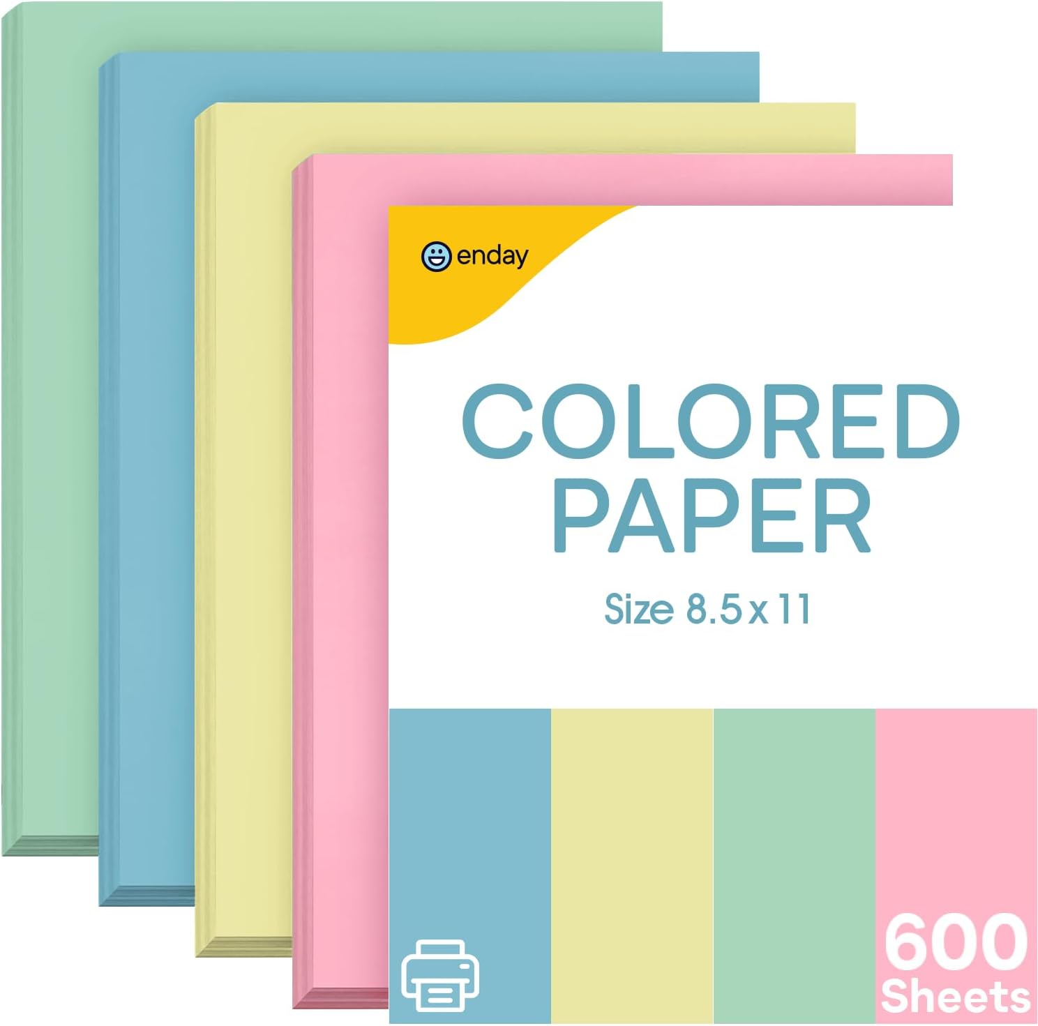 Colored Paper 8.5 x 11, Copy Paper (600 Pack) Letter Size Printer Paper, Assorted Colors, for Printer, Arts & Crafts, DIY Projects, Office & School - Pink, Blue, Yellow, Green - 150 Sheets Per Color