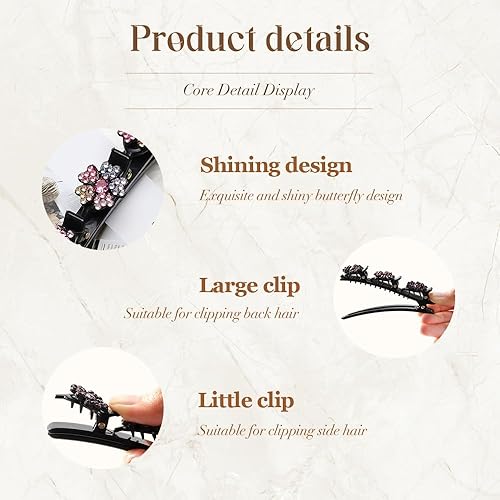 Miniatura 3 de Pinzas para el cabello trenzadas con piedra de cristal brillante, pinza de pelo trenzado para mujer, pinzas de pelo corto, pinzas de pico de pato,