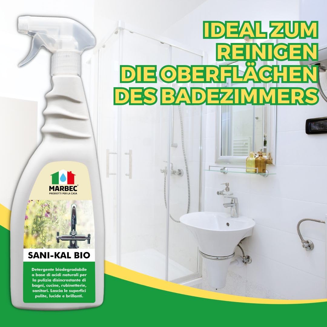 MARBEC SANI-KAL BIO 5LT Reiniger auf Basis natürlicher Säuren zur entkalkenden Reinigung von Bädern, Küchen, Armaturen und Sanitärarmaturen.
