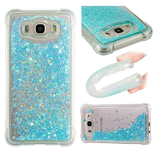 LuckyW Funda para Samsung J7 2016 Líquida, TPU Silicona Brillante Glitter Bling Transparente Carcasa para Samsung Galaxy J7 2016 SM-J710F Brilla Cristal Arena movediza Cover Case-Estrella Azul