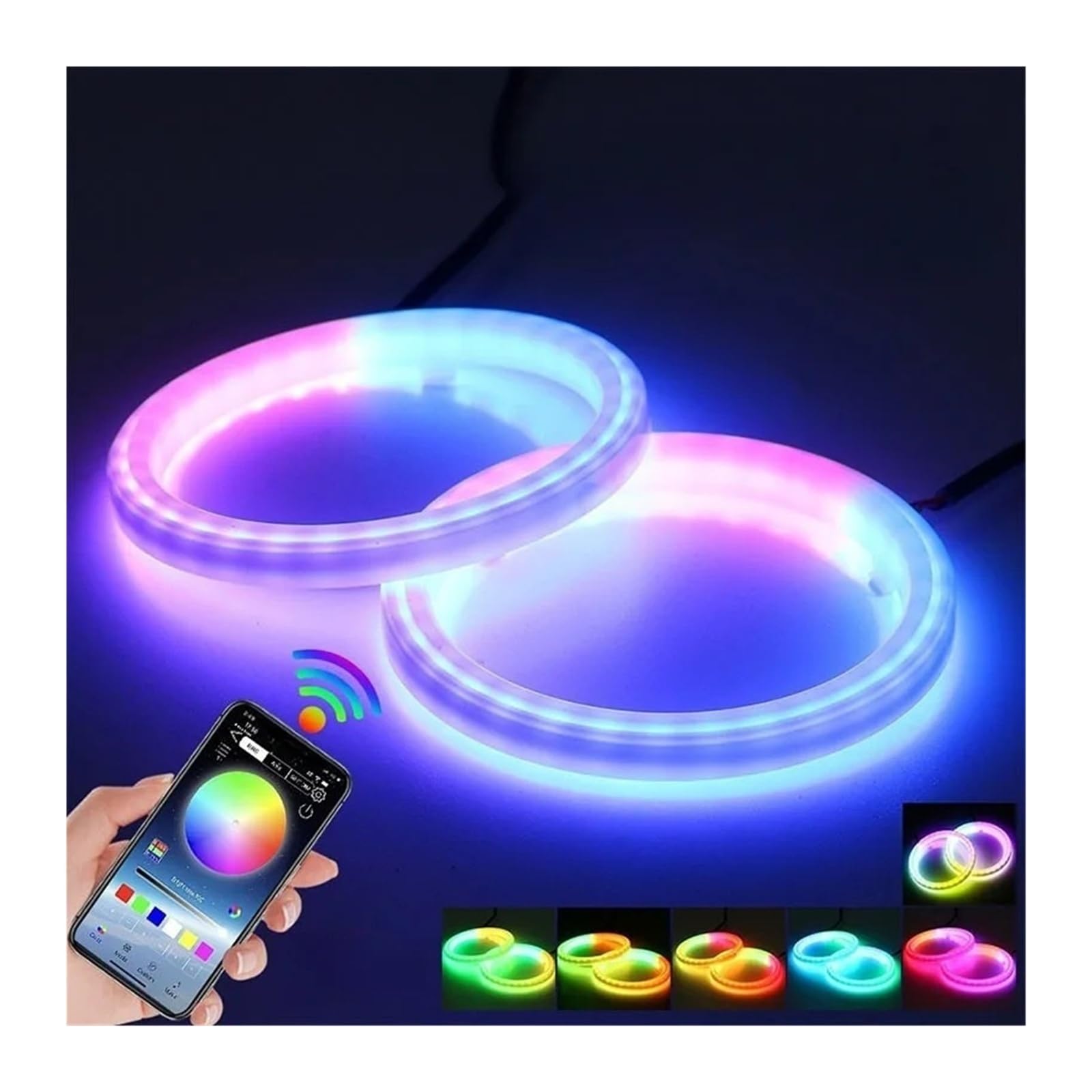 2 szt. RGB Bluetooth Angel Eye Halo Ring DRL Turn Signal Cotton 12 V (1 w 2, RGB APP_100 mm)