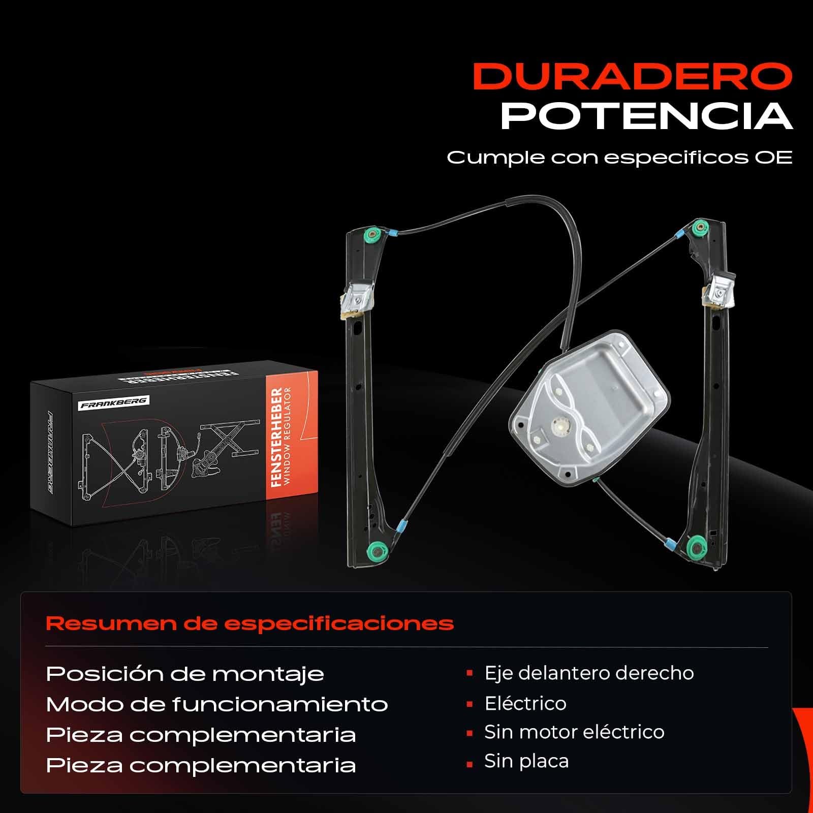 Frankberg Elevalunas Mecanismo elevalunas Eléctrico sin Motor Delantero derecho Sin placa 2/3 Puertass Compatible con Golf V 1K1 Compacto Replace# 1K3837462