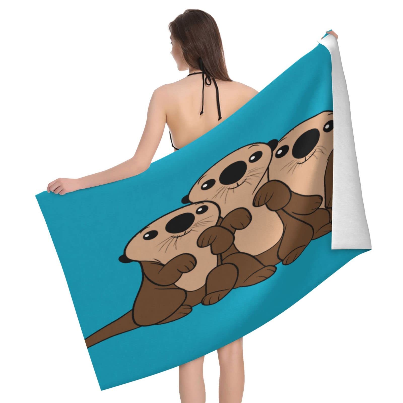 Lawenp Sea Otters Beach Towel, Lightweight Sand Free Quick Dry Microfiber Absorbent Bath Towel for Kids, Adults, Swimming, Bath, Yoga, Pool, Travel, Camping 32"X52"