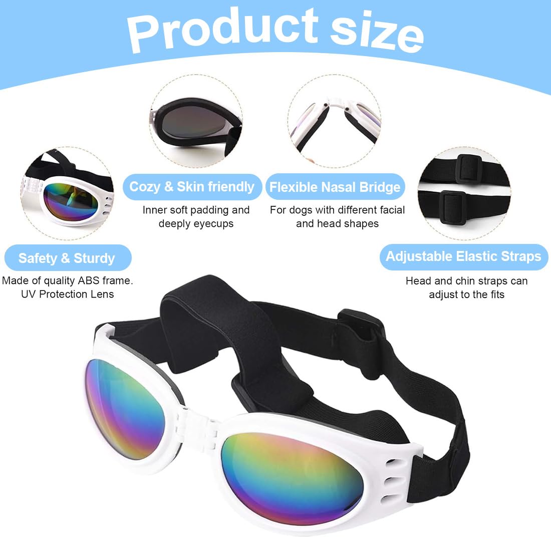 2 Pcs Occhiali per Cani, Occhiali da Sole e protettivi per Cani di Taglia Piccola, con Cinturini Regolabili e Pieghevole, Anti UV, Impermeabili, Antivento, Anti Appanamento