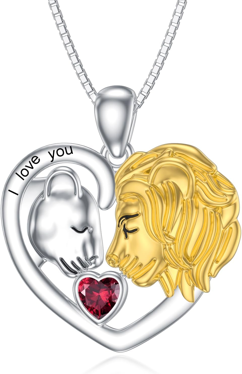 LONAGO Lion Heart Necklace Lioness and Lion Necklace Steling Silver Jewelry Gift for Women