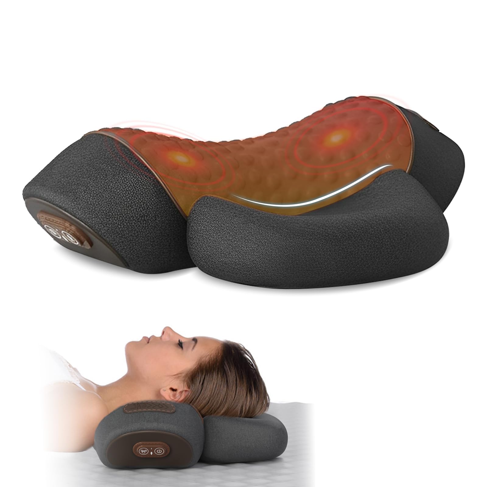 Neck Massager Pillow, 4-in-1 Neck Massager with Heat Massage and Stretching to Relieve Pain, Cervical Boost Circulation,and Restore Natural Alignment