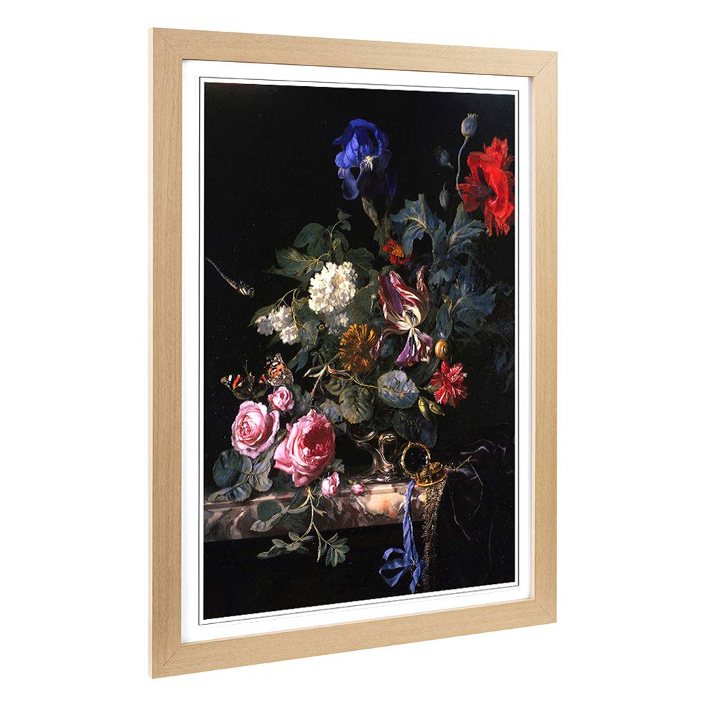 Big Box Art Framed Print of Willem Van Aelst Still Life Flowers Design | Wall Art Picture | Home Decor for Kitchen, Living Room, Bedroom, Hallway, Oak, A2 / 24.5x18 Inch / 62x45cm