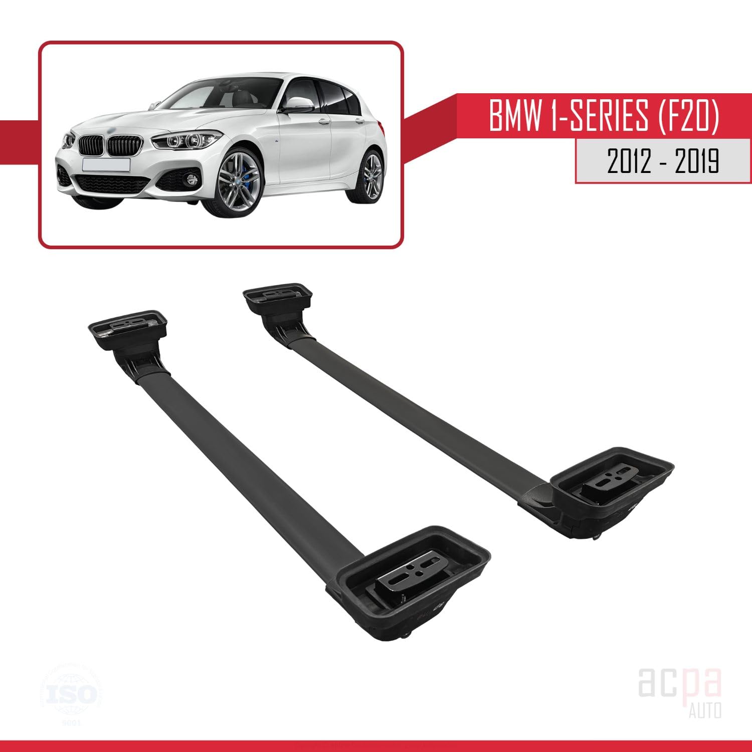 Kompatybilny z BMW 1 Series (F20) 2012-2019 ACE-3 Model Aluminiowy bagażnik dachowy 2 poprzeczki, czarne