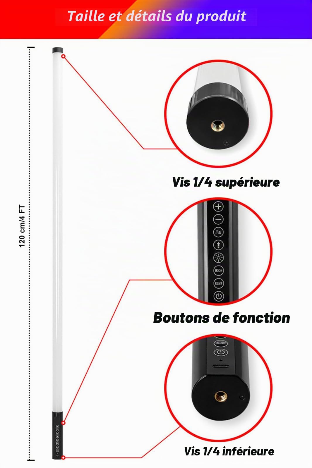 Lot de 6 tubes lumineux RVB portables avec étui - 5000 mAh - Fonctionne avec piles - Pour studio vidéo LED, photographie, danse DJ, fête, scène, cabine photo