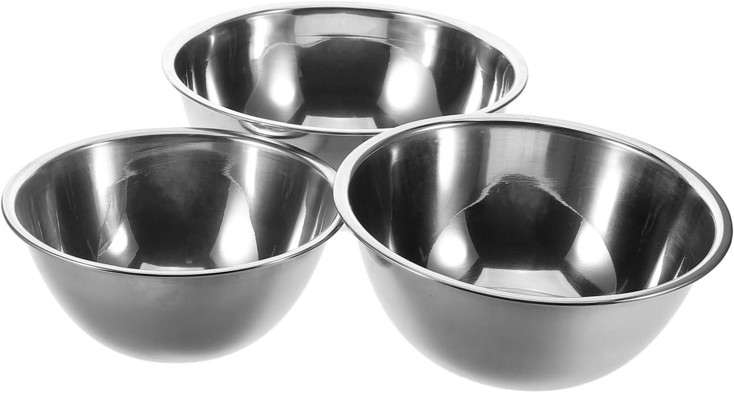 3pcs Stainless Steel Mixing Bowls Set Metal Mixing Basins for Baking Cooking and Serving Sleek Design Easy to Clean for Home Chefs