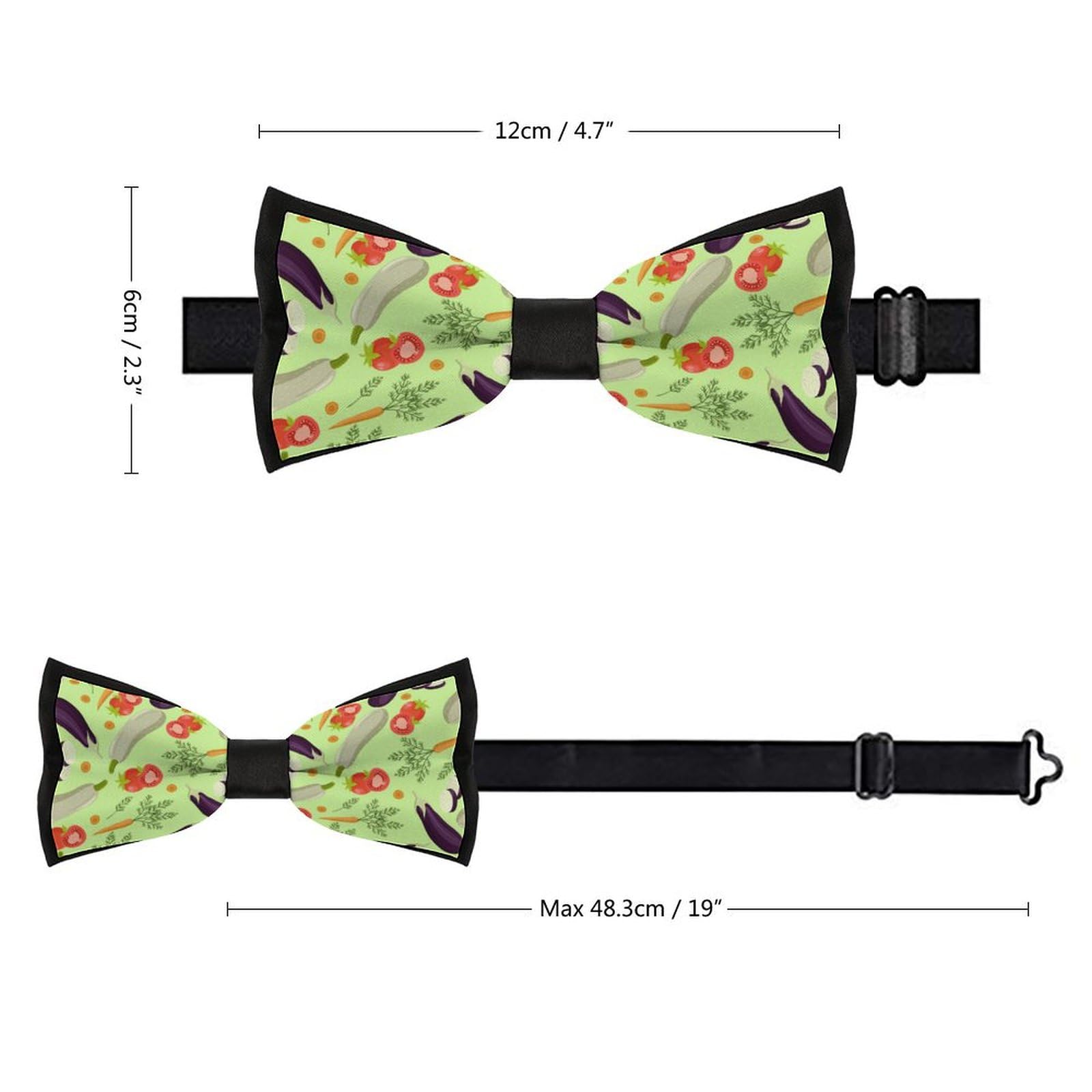 GoasNei Vegetables Tomato Eggplant Carrots Pattern Bow Tie for Men Adjustable Necktie Funny Tie Neck Ties for Weddings Party