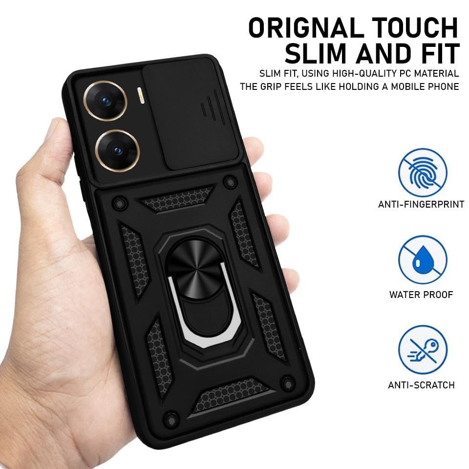 Image of AIBEX Back Cover for Vivo V29E 5G | D10 Tough Armor Case | Sliding Camera Shield | 360 Protection | Kickstand Ring Holder | Military-Grade Shockproof Bumper Case