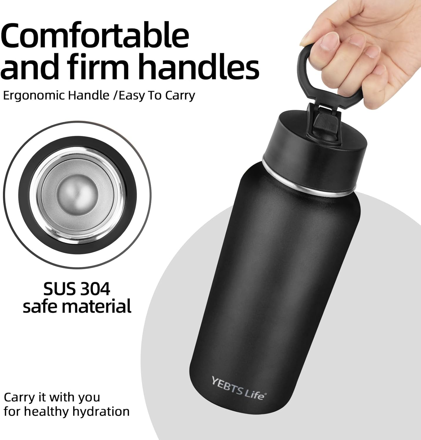 Insulated Water Bottle With Straw,32 oz Vacuum Insulated Stainless Steel Sports Water Flask,Keeps Cold and Hot,Metal Water Bottle Wide Mouth for Gym Travel Camping (Black) - Image 5