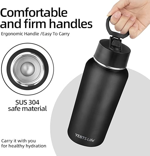 Miniatura 5 de Botella de agua aislada con popote, botella de agua deportiva de acero inoxidable aislada al vacío de 32 onzas, mantiene el frío y el calor, botella