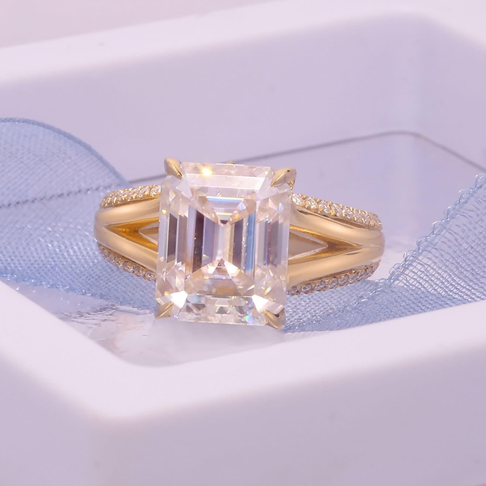 Moissanite pierścionek zaręczynowy damski, pierścionek zaręczynowy, złoty pierścionek zaręczynowy z 4 pazurami, prawdziwe żółte złoto 14K/18K