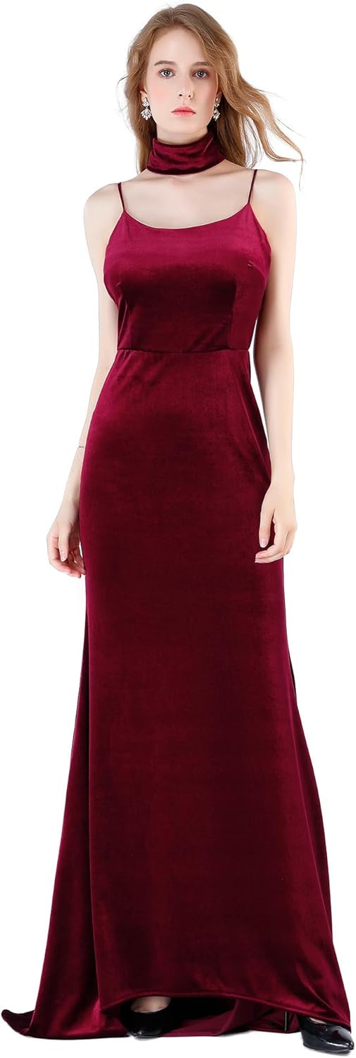 Ababalaya Women's Luxurious Velvet Long Formal Dresses for Winter/Fall Wedding Cocktail Party Dresses