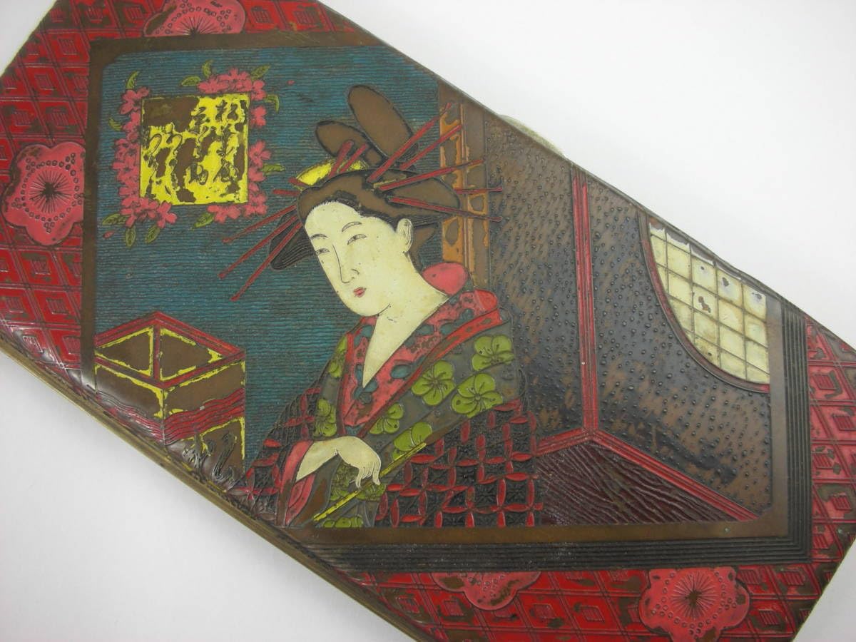 ET666 明治金工【角イ刻】銀地四分一赤銅嵌 桜図 シガレットケース 横