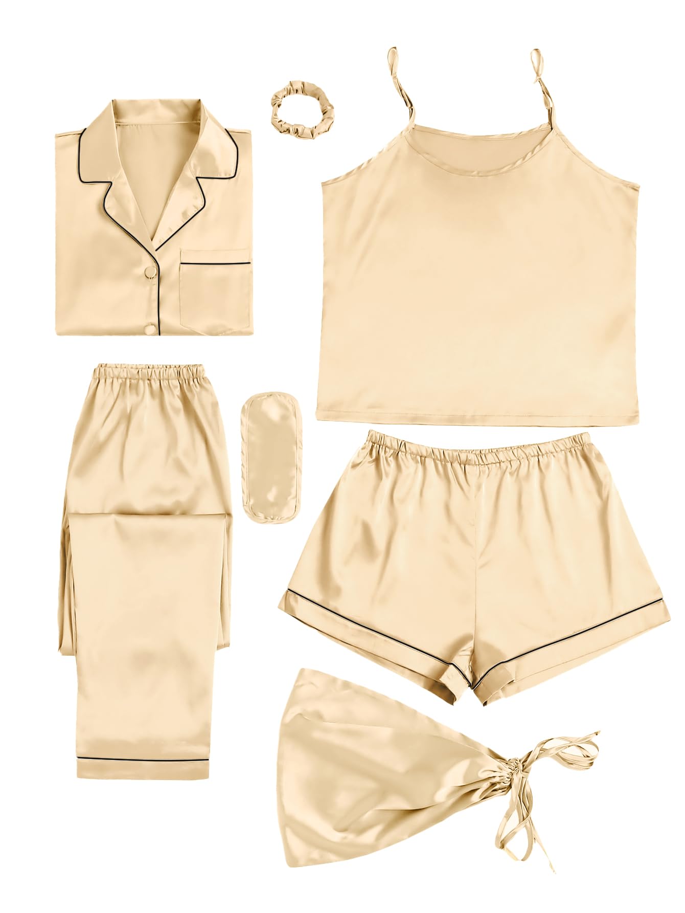 Women's Pajamas Set 4pcs Satin Silk Cami Top Button Down Loungewear Pjs Set