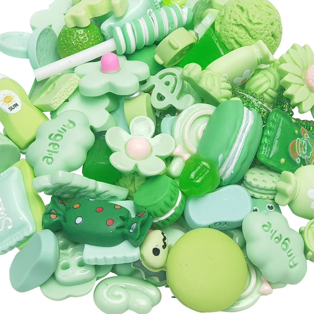 Chenkou Craft 50pcs Lots Mix Assort Easter DIY Flatbacks Resin Flat Back Button (Green)