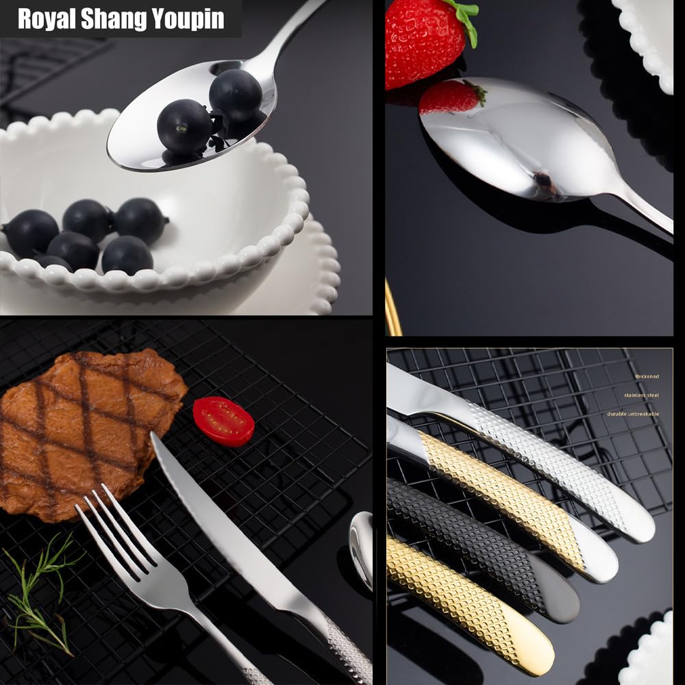 Stella Diamante Manico Cucina Acciaio Inossidabile Posate Stoviglie Posate Set Coltello Bistecca Forchetta Cucchiaio Cucchiaino (Oro rosa,20 pezzi)