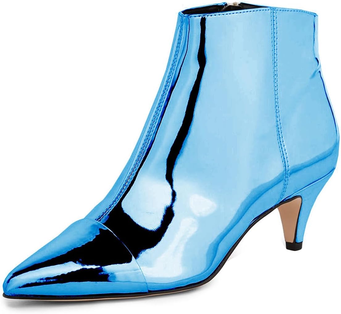 miss left Women Trendy Metallic Kitten Heel Ankle Boots Closed Pointy Toe Low Heel Side Zip Stylish Fall Booties Shoes Size 4-16 US