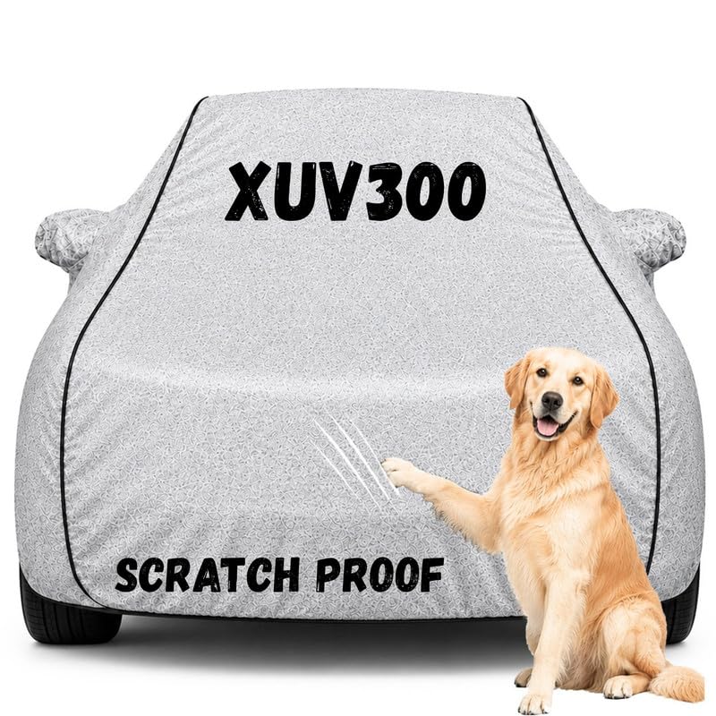 Image of Pure Fabric Silver 100% Waterproof XUV300 Car Cover | Polyester Car Body Cover for Rain & Sun | UV Protection, Dustproof, Scratch Resistant, Windproof, Heat Resistant, Custom Fit