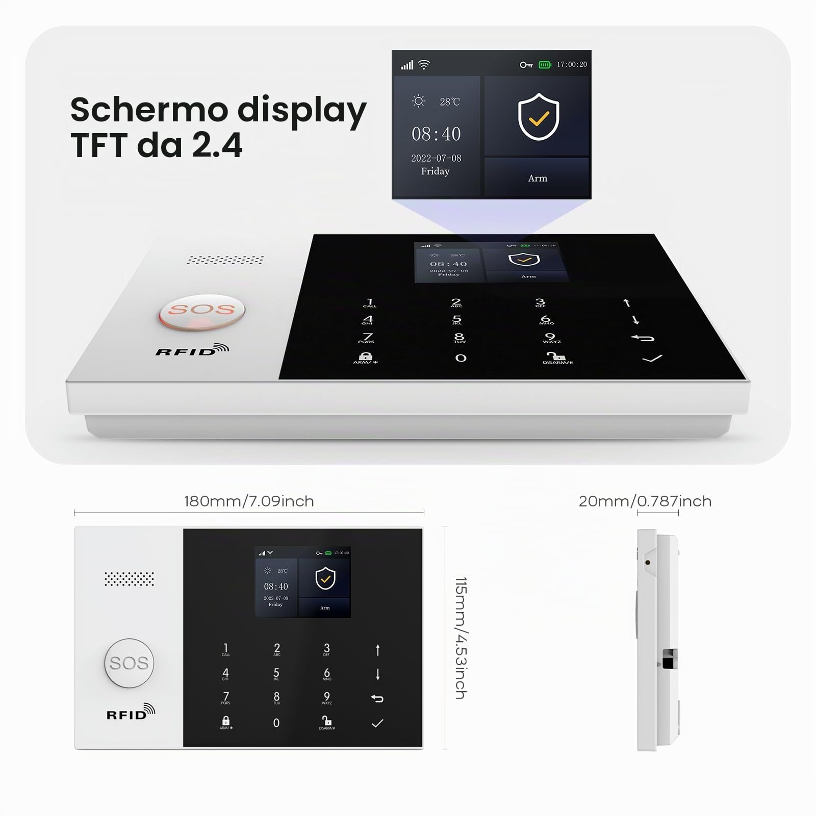 Sistema di Allarme GSM/WiFi con Sirena di Allarme da 120 dB, Telecomando Intelligente, display LCD, Annuncio vocale, Sicurezza per casa, ufficio