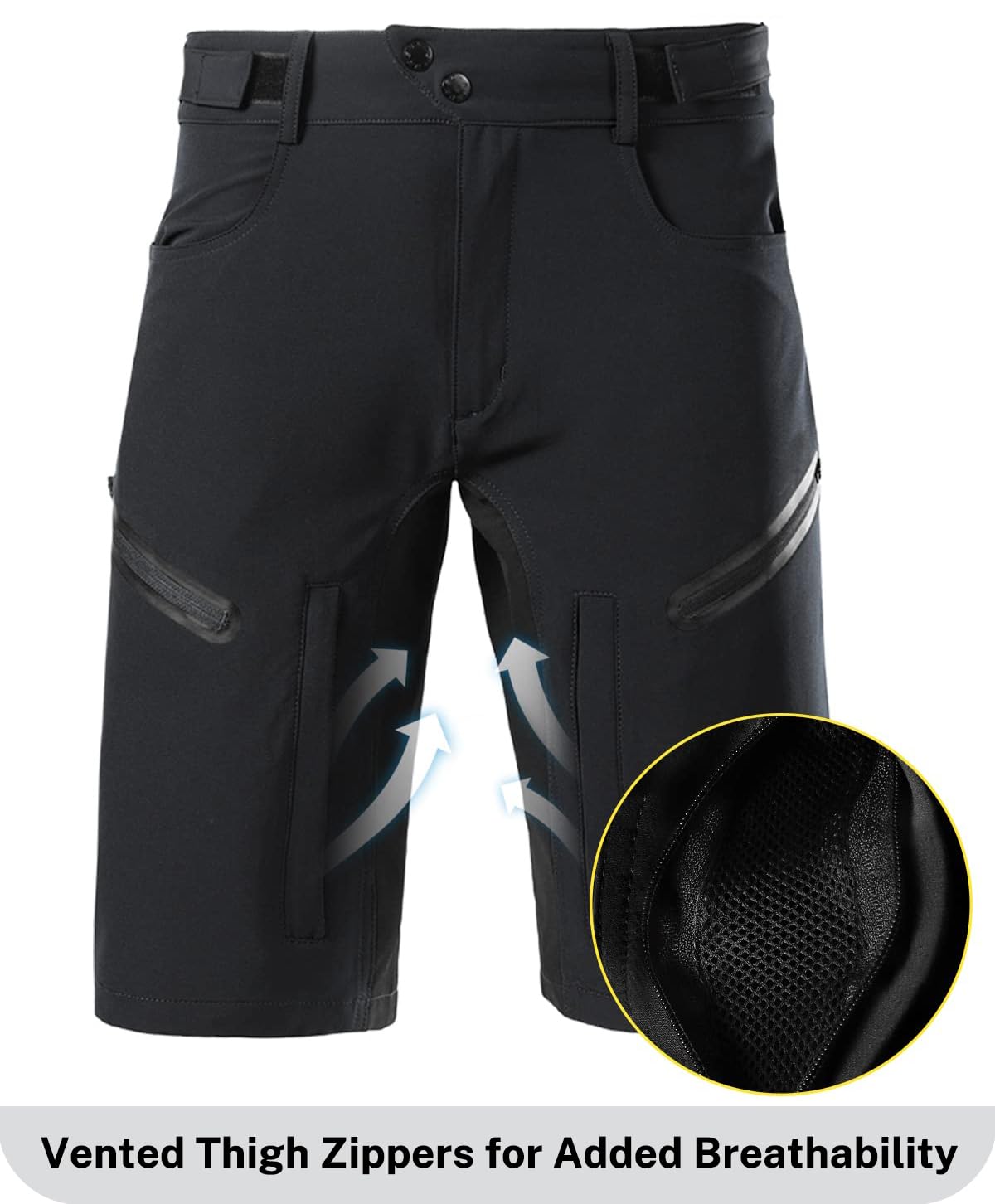 MTB Hose Kurz Gepolstert Herren Baggy Mountainbike Hose mit Polster Fahrradhose Atmungsaktiv Bequeme Radhose Schnelltrocknend Radlerhose Wanderhose, mit 5D Gel Radlerunterhose(Size:XXL,Color:Schwarz) Fashion