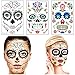 Day of the Dead Sugar Skull Tattoos Halloween Face Tattoos Makeup Stickers Halloween Temporary Tattoos for Women Men Adult Kids Skeleton Mask Tattoo Halloween Party Favor Supplies (6 Sheets)
