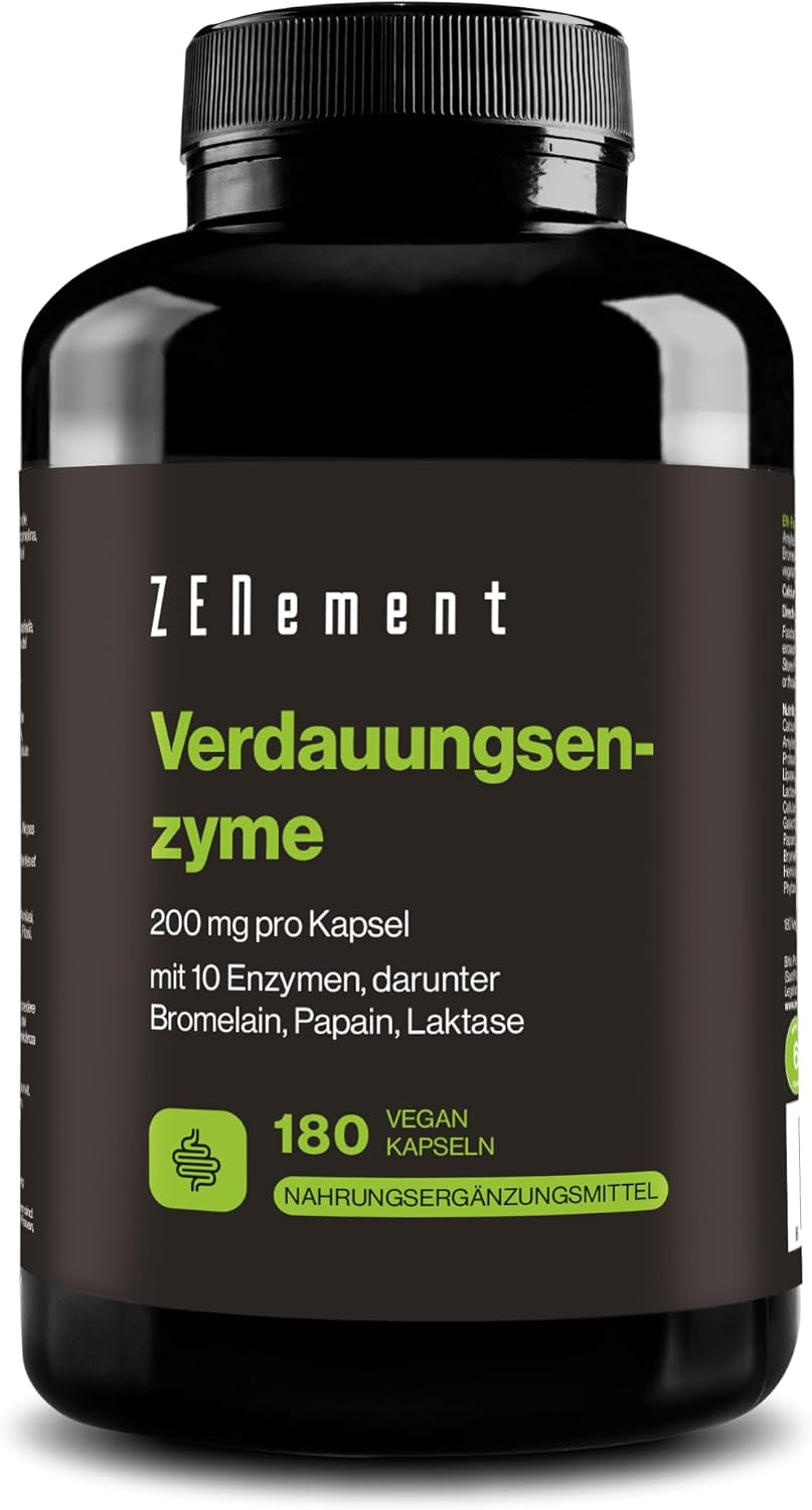 Digestive Enzymes - 10 Enzymes Including Bromelain and Papain High Concentration - 200 mg per Capsule - 180 Vegan Capsules - Suitable for All Diets - No Additives Gluten Free