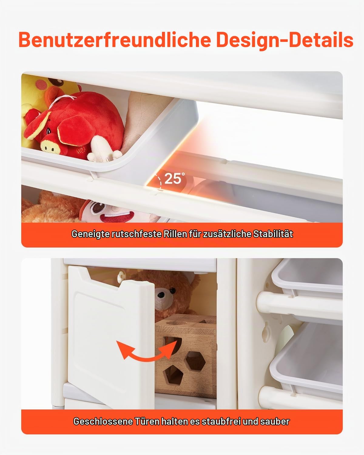 VEVOR Spielzeugaufbewahrung Bücherregal Spielzeugregal HDPE, 4-stöckige multifunktionale Ablage mit 10 flexiblen Kunststoffbehältern & Zeichenbrett, für Schlafzimmer Klassenzimmer (Grau + Beige)