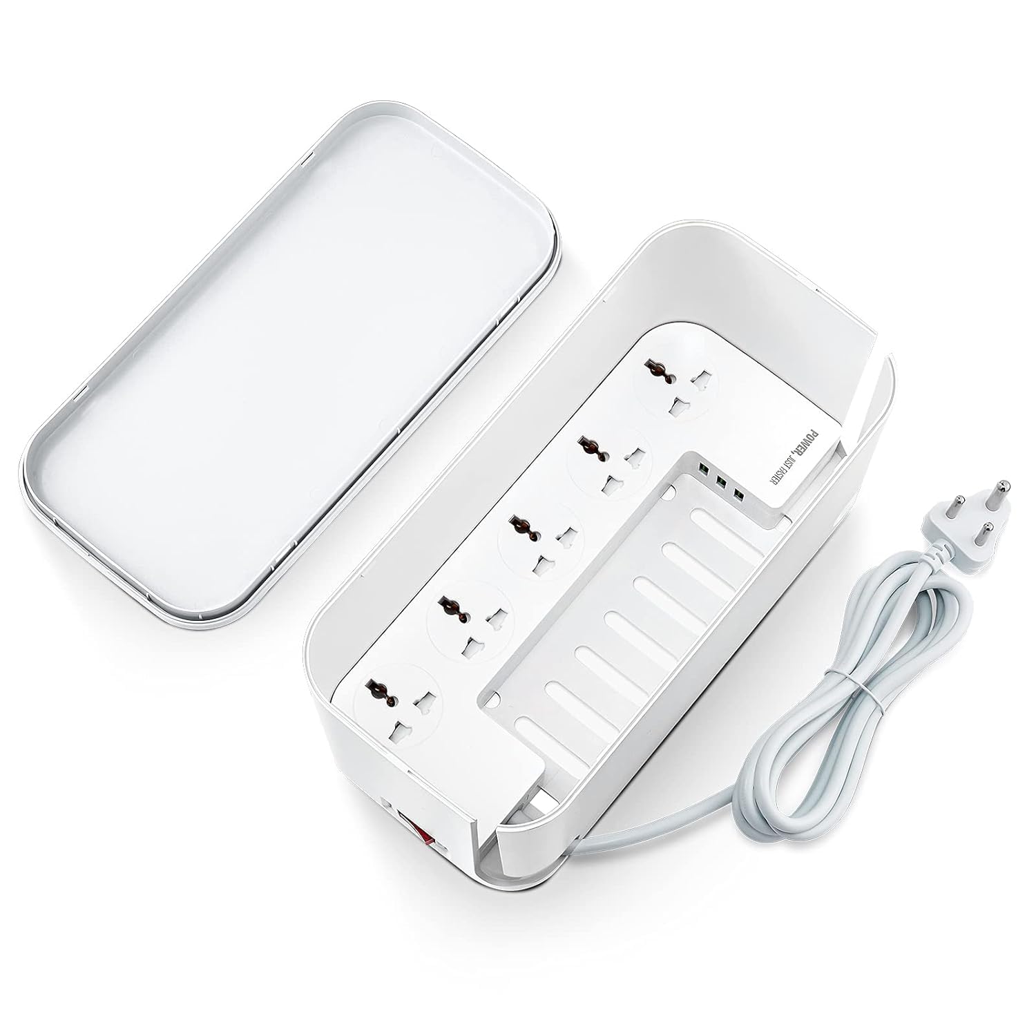 Power Extension Strip with Cable Organizer, 2500 Watts, 5 Sockets, 3 USB Ports, 10A Surge Protection, 2m Cord, Black-image-36