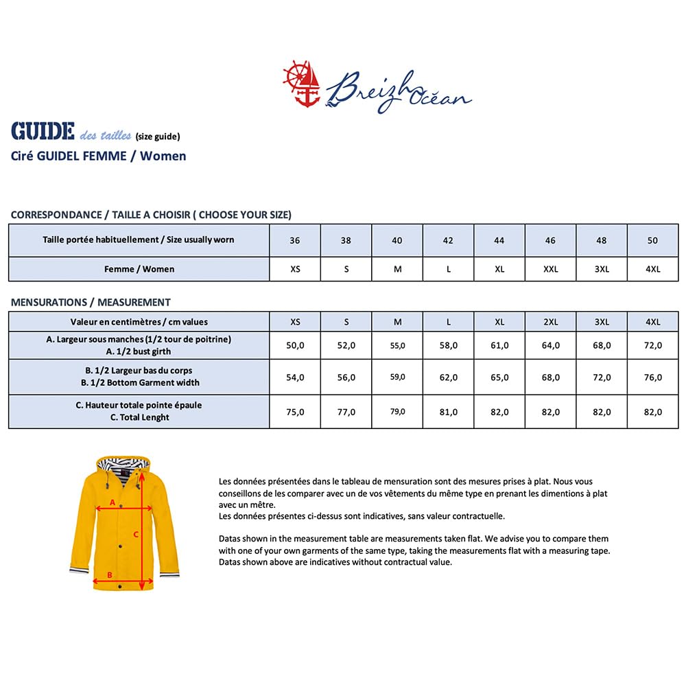 Breizh Ocean - Ciré Femme Imperméable - du XS au 4XL - Création Française GUIDEL - Manteau Femme à Capuche - Veste Imperméable avec Couture Impermeable