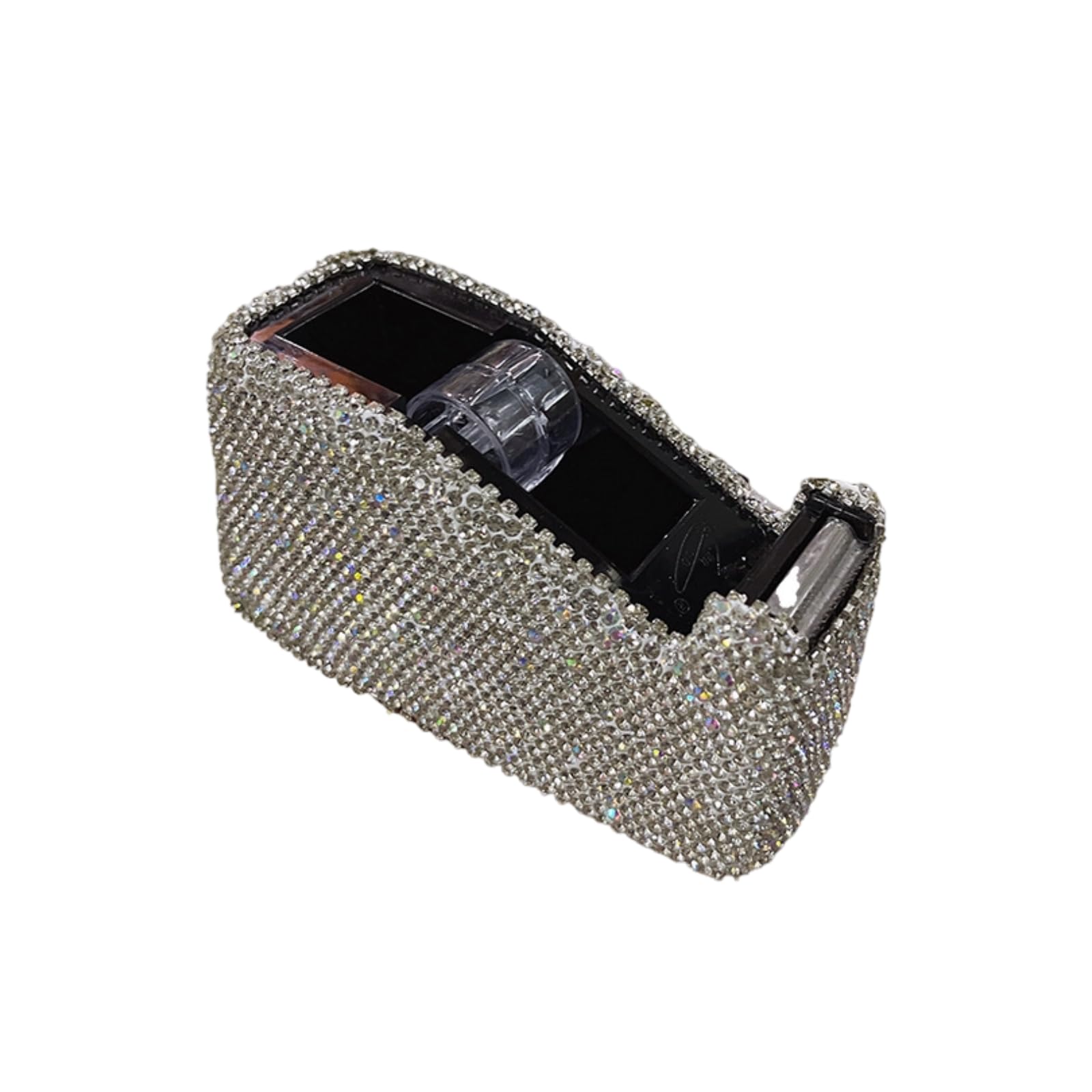 Dévidoir de ruban adhésif à strass, distributeur de bureau élégant recouvert de cristaux, petit modèle décoratif avec lame tranchante et base stable, accessoire pour maison et bureau en PET