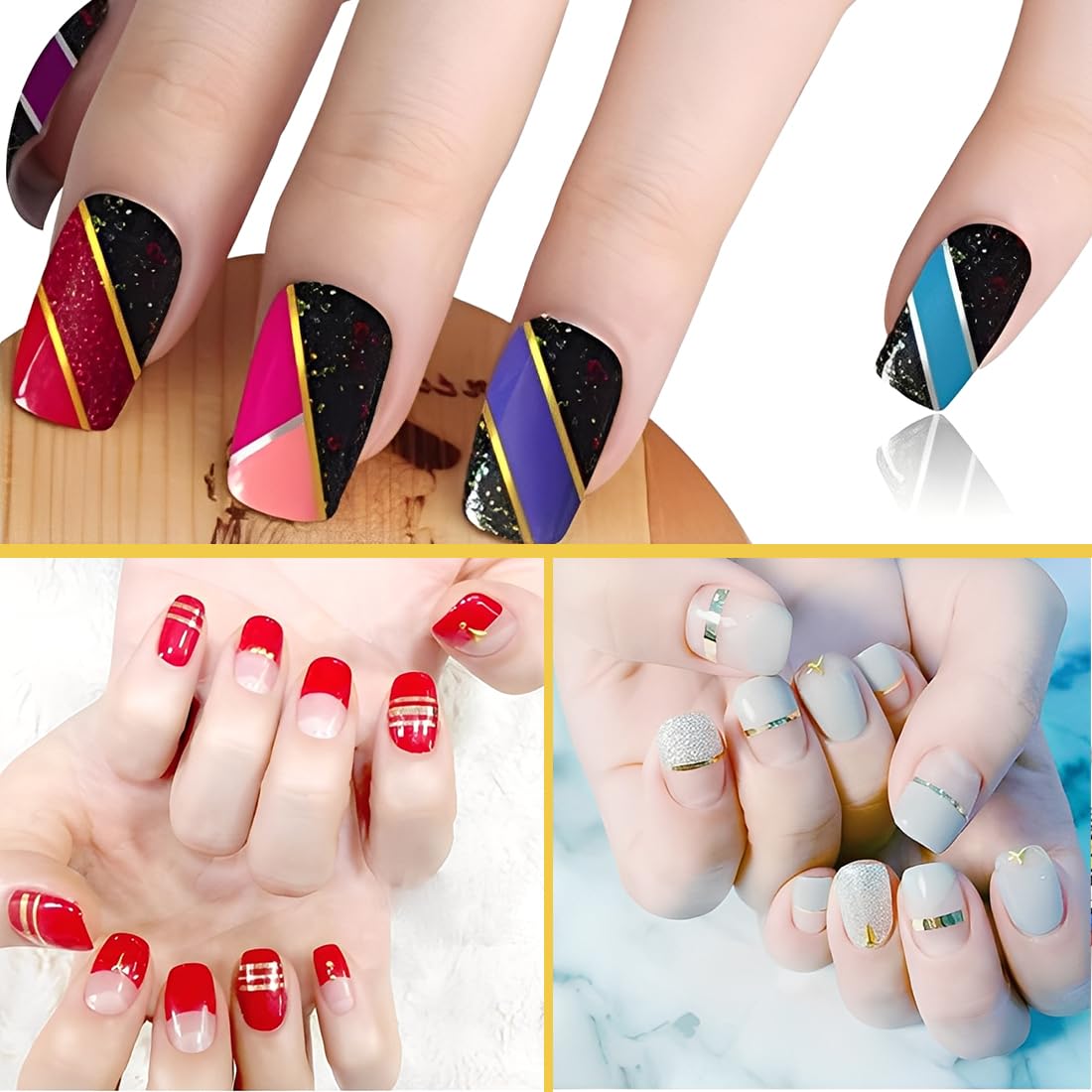 20 pièce Ruban à rayures à ongles, decoration ongle, autocollant des bandes d'art, autocollant à ongles adhésif, décoration de ligne de nail art pour pointes de ongles bricolage