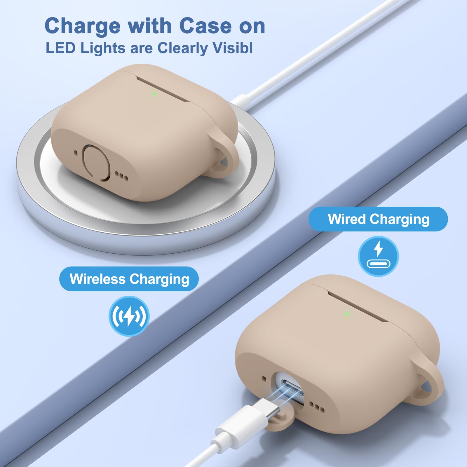 Etui ochronne z silikonu na AirPods 4 (2024), z pędzelkiem do czyszczenia, haczykiem i sznureczkiem, o grubości 2 mm, odporne na uderzenia i zarysowania, zestaw 4 w 1, akcesoria