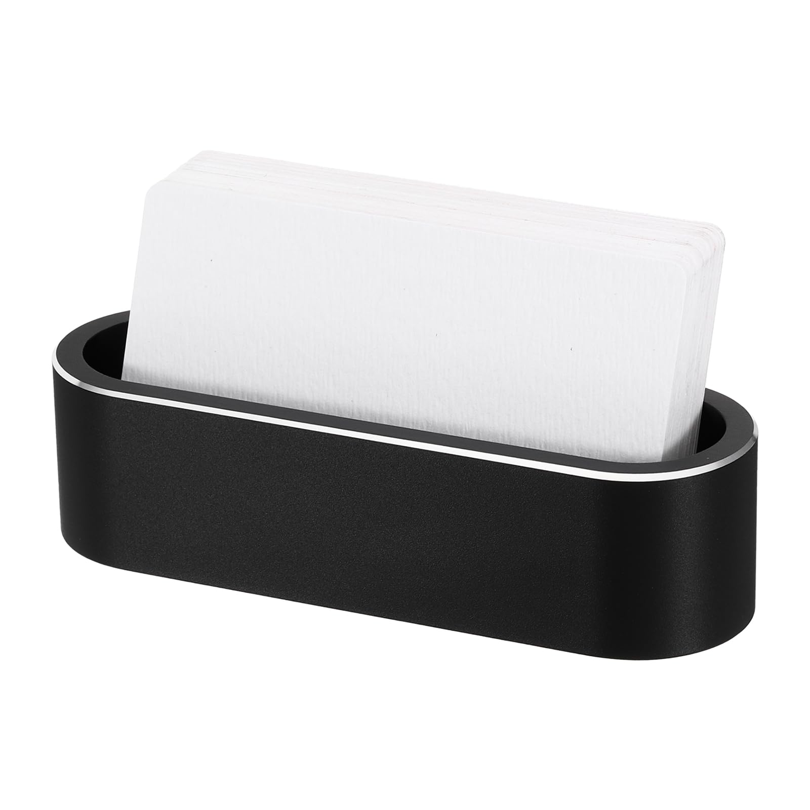 PATIKIL Business Card Holder for Desk Metal Name Card Display Organizer Aluminum Alloy Desktop Card Stands for Office Desk Organization Black