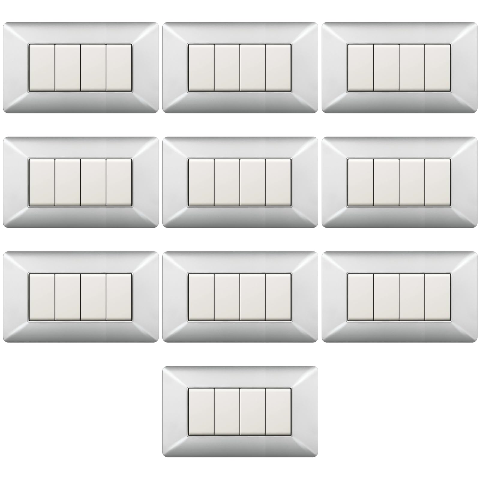 Plaques 4 places Bticino Matix aluminium clair pour salon