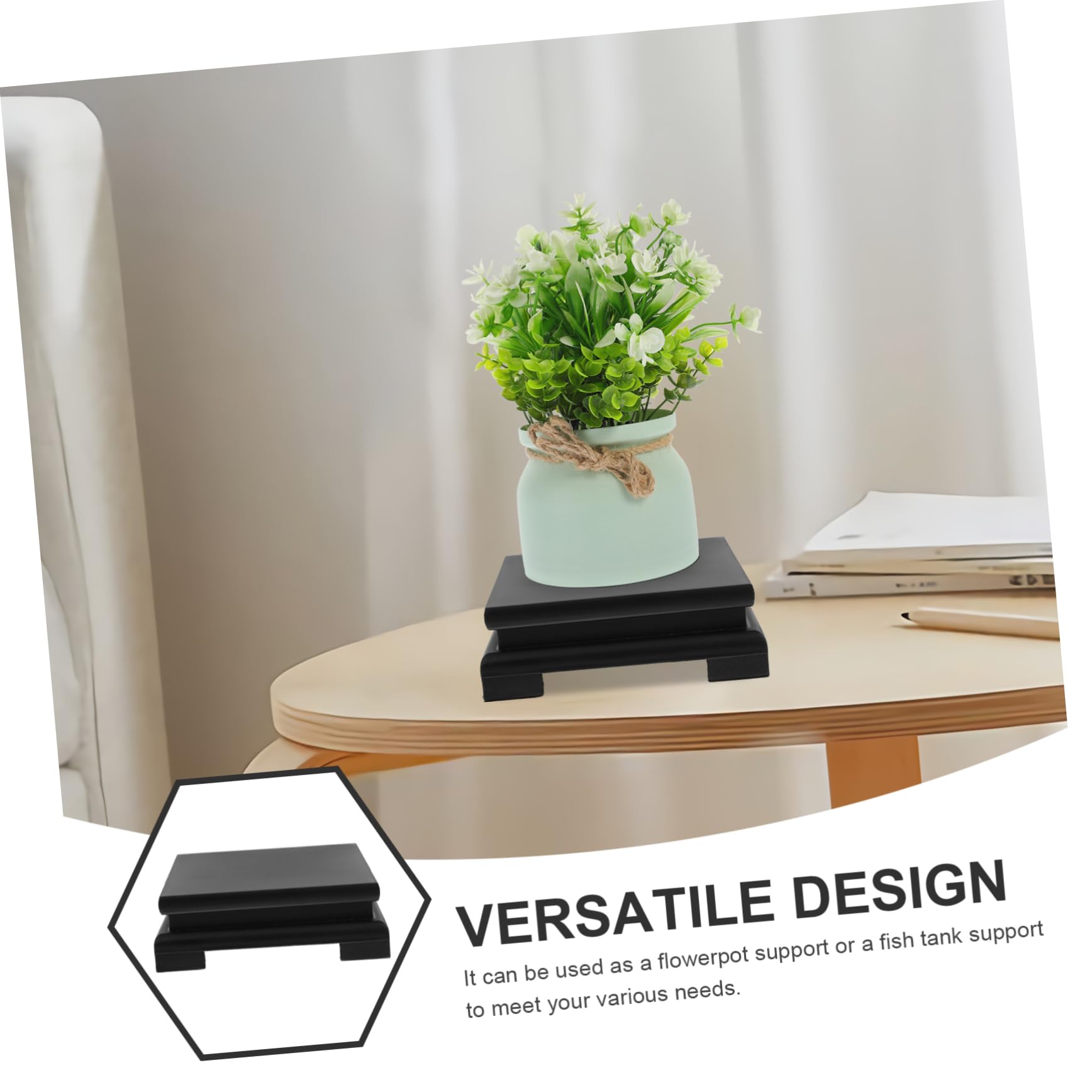 Veemoon Holzsockel Quadratisch 15x5 Cm Für Bonsai - Vasen Und Skulpturen - Massivholz Präsentationshalter in Schwarz Für Zuhause Und Büro Stabiler Pflanzenständer Und Dekorationssockel