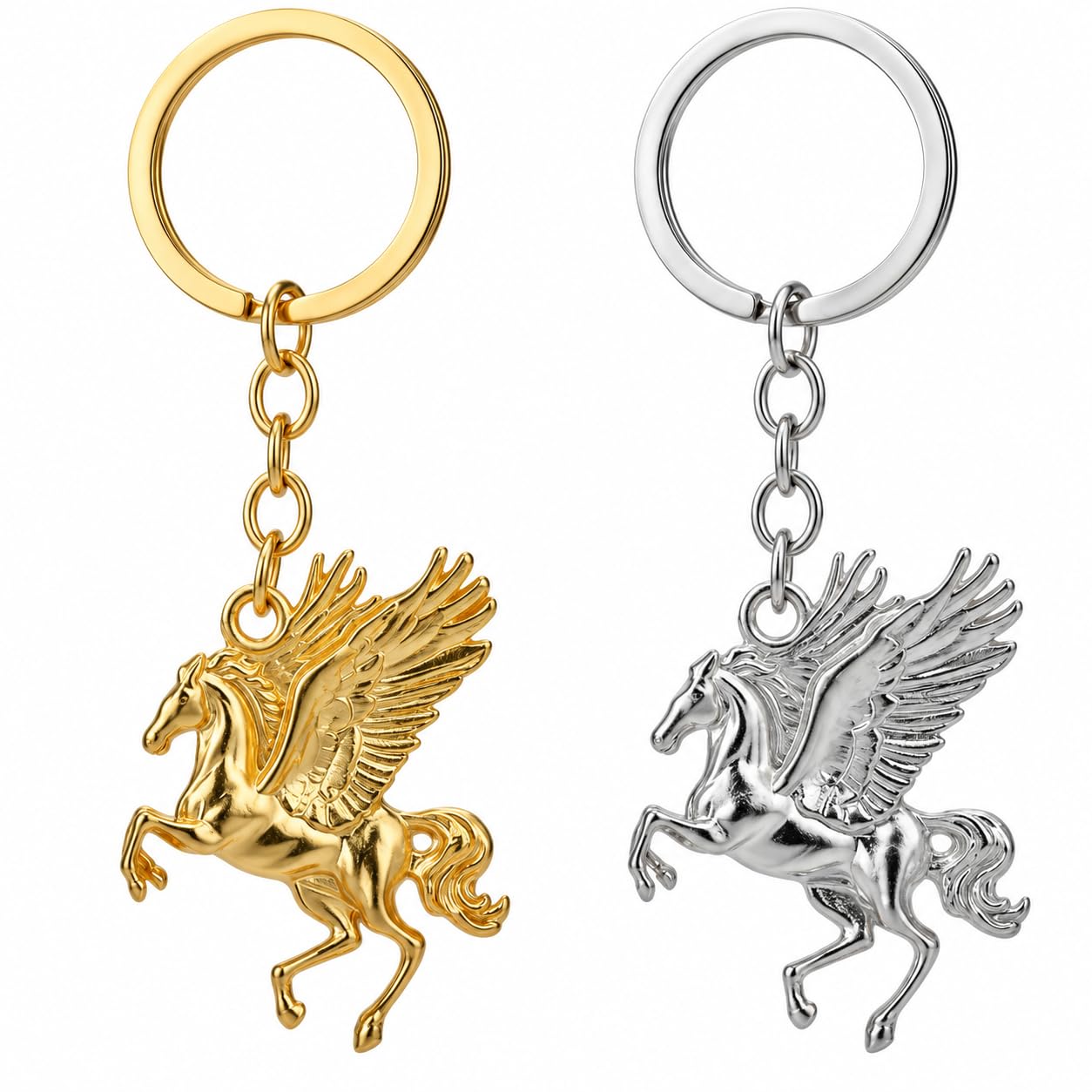 Pegasus Keychain Set, 2-Pack Gold-Tone & Silver-Tone Winged Horses