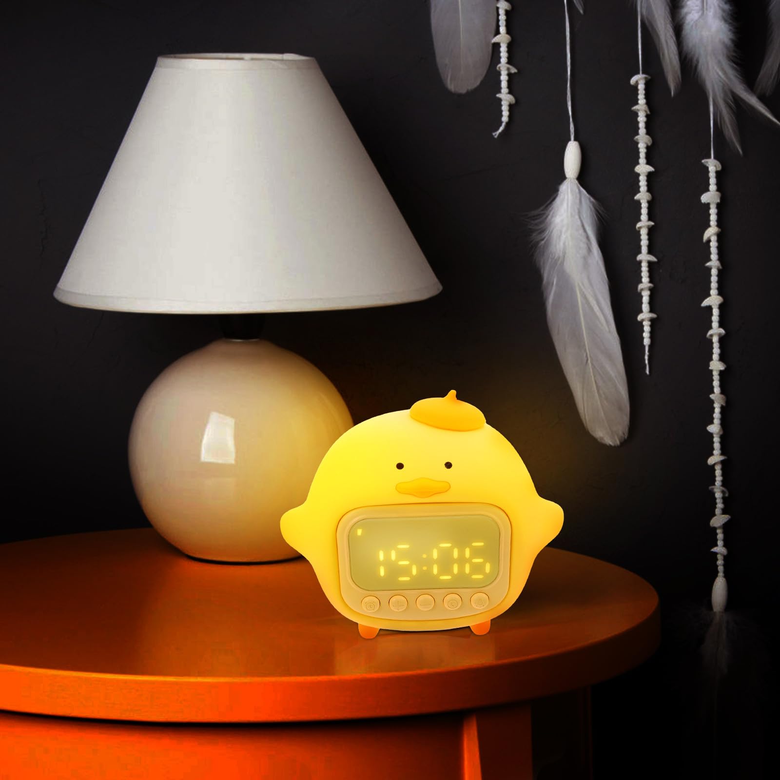 Alipis Lampe de Nuit LED Créative en Silicone Fonction Réveil Digital et Alarme, Veilleuse USB Rechargeable 1500mah pour Chambre et Bars, Forme Originale Jaune