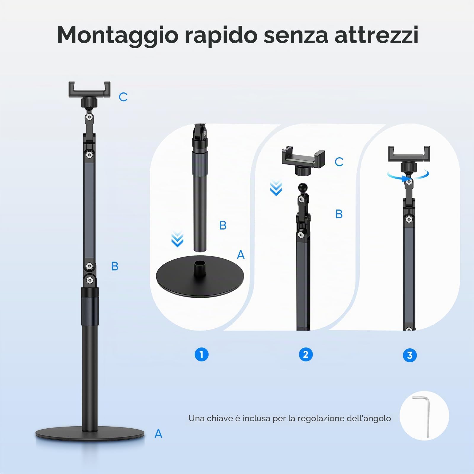 Supporto Telefono Scrivania con Base Robusta, Porta Cellulare da Tavolo Multiuso, 360° Supporto Cellulare da Tavolo, Porta Cellulare per Riprese Video, Live Streaming, Cucina e Pittura