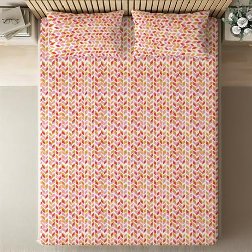 Image of Livspace Cotton Queen Size Bedsheet for Double Bed | 100 inch x 88 inch | 144 TC Flat Cotton Bedsheet with 2 Pillow Covers, Soft & Breathable - Bello Pure Nest Collection (Yellow Pink)