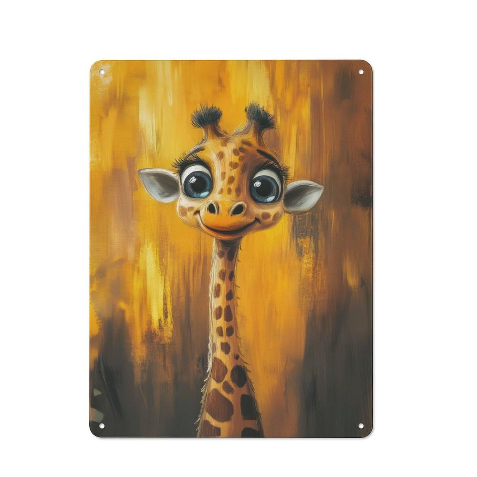 Cute Giraffe Portrait Metal Wall Plaque 40x30cm, Simple Retro Office Wall Decor for Office, Study, Studio Or Hallway