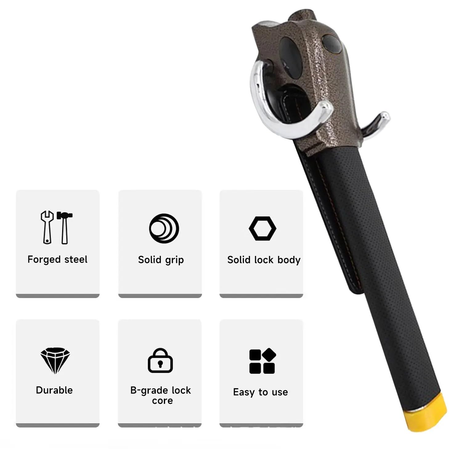 Bloqueo Volante Coche Cerradura de dirección aleación aluminio, seguridad antirrobo con alarma bocina, 3 teclas únicas, interruptor ventana emergencia, cerradura coche