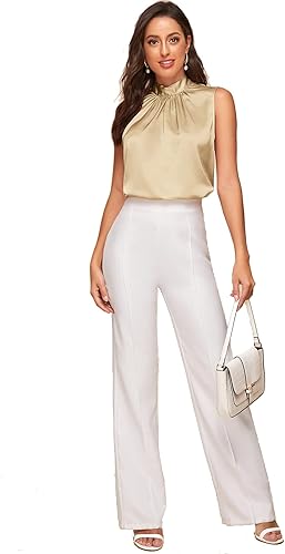 Miniatura 5 de Verdusa Blusas elegantes de satén sin mangas para mujer, plisadas en la espalda, trajes de trabajo elegantes