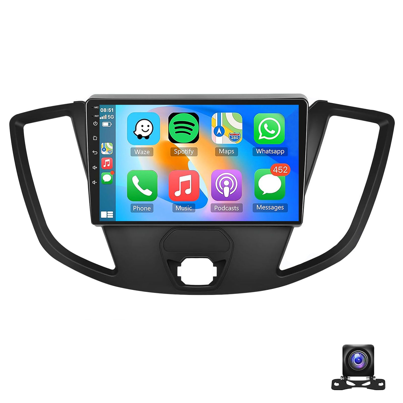 9 Inch Android 15 Car Stereo For F-ord Transit 2013-2019 Radio With Wireless CarPlay Android Auto HD Touchscreen Bluetooth GPS Navigation WiFi FM RDS EQ SWC Split Screen Backup Came(Size:8Core 6+128G)