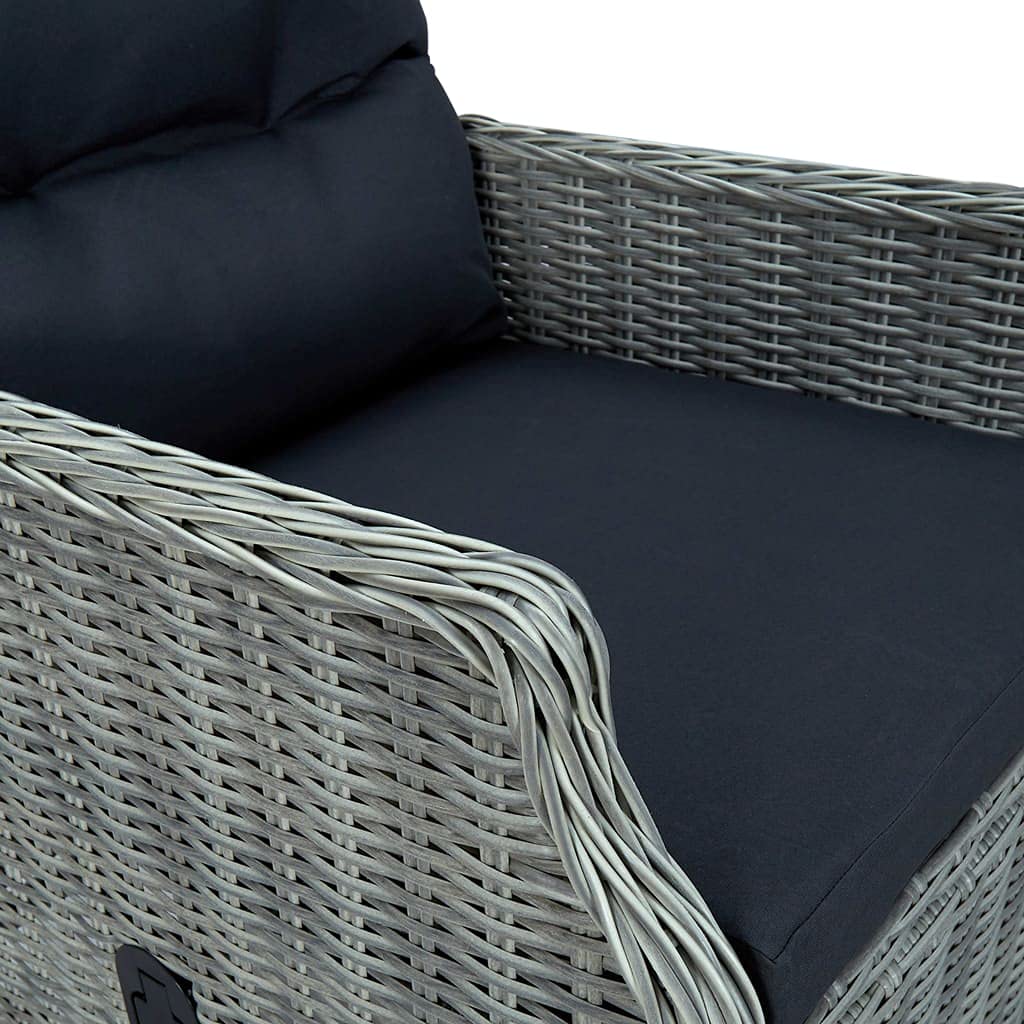 vidaXL Sillón Reclinable de Jardín con Reposapiés Silla Asiento Patio Terraza Balcón Reposabrazos Grueso Alcochado Cómoda Suave Ratán PE Gris Claro